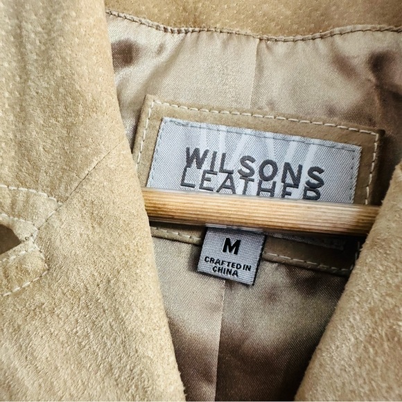 Vintage Leather Jacket Wilson’s Tan Belted Women’s Fitted Minimalist Medium - Picture 6 of 8